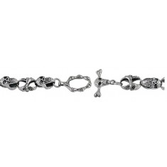 8mm Skull Head Bracelet with Toggle Clasp, 9" Length, Sterling Silver